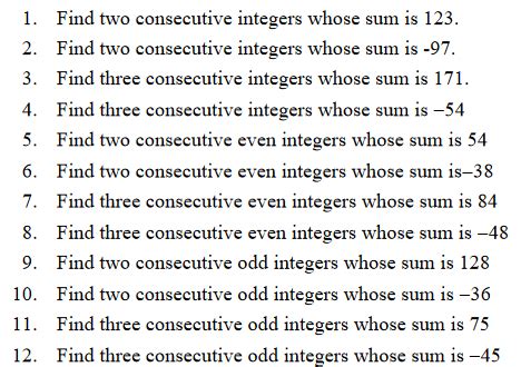 Image result for Consecutive Integer Problems Example