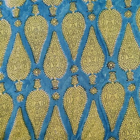 ( Pre-Cut 1.80 Meter ) Pure Cotton Jaipuri Blue With Yellow Tribal Cyp ...