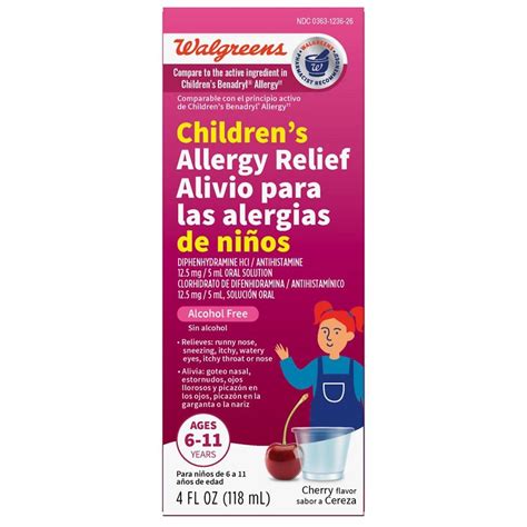 Walgreens Children's Allergy Relief Diphenhydramine Liquid Cherry ...