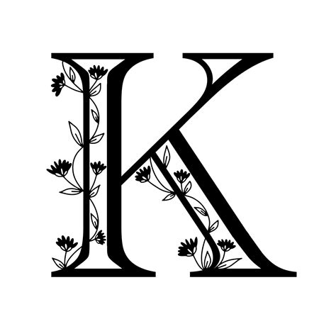 Floral botanical alphabet. Vintage hand drawn monogram letter K. Letter ...