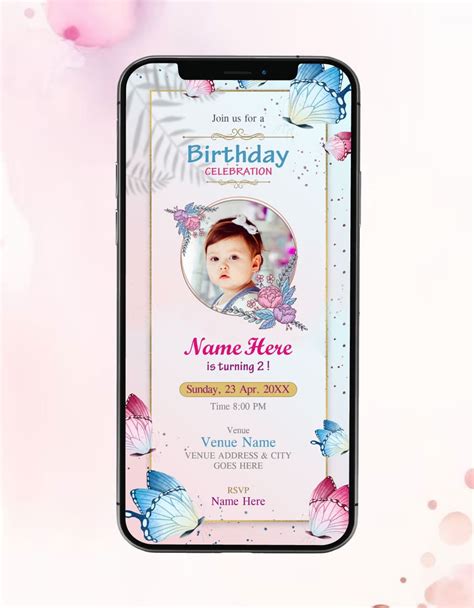 Butterfly Theme Birthday Invitation | Elegant Floral Wings E-Invite fo ...