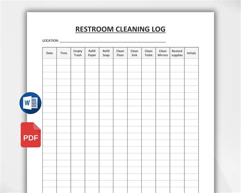 Printable Restroom Cleaning Log. Cleaning Checklist. Business Bathroom Cleaning Chart for ...