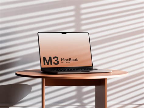 Free M3 MacBook Pro On Desk Mockup PSD - Good Mockups