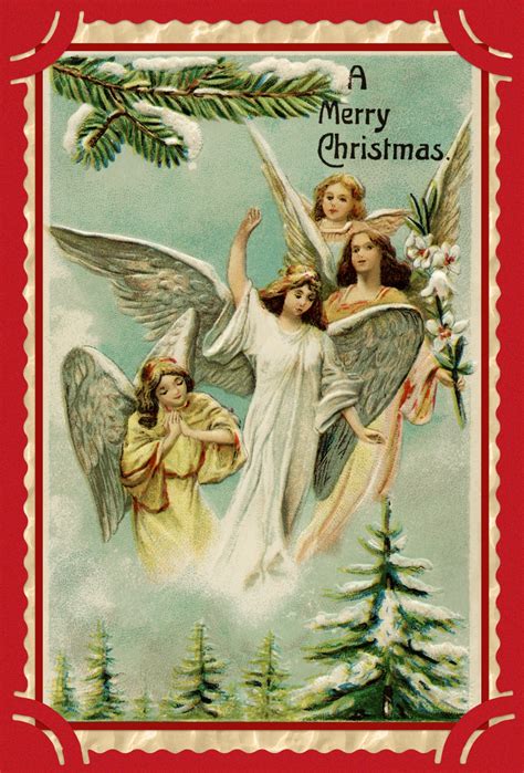 Christmas Angels Vintage Card Free Stock Photo - Public Domain Pictures