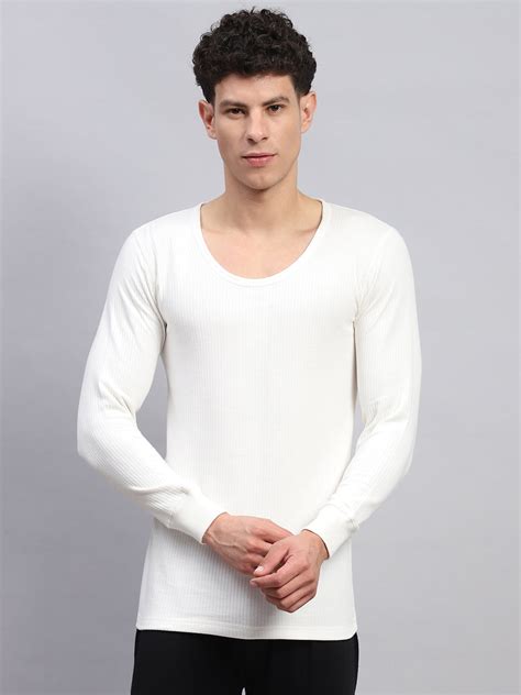 Buy Men White Solid Round Neck Full Sleeve Thermal Vest Online in India ...