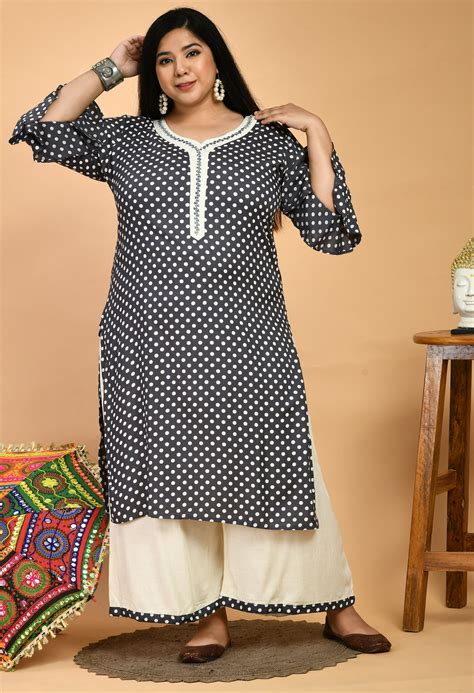 Plus Size Speckle Grey Polka Dot Kurta Palazzo Set – DESINOOR.COM