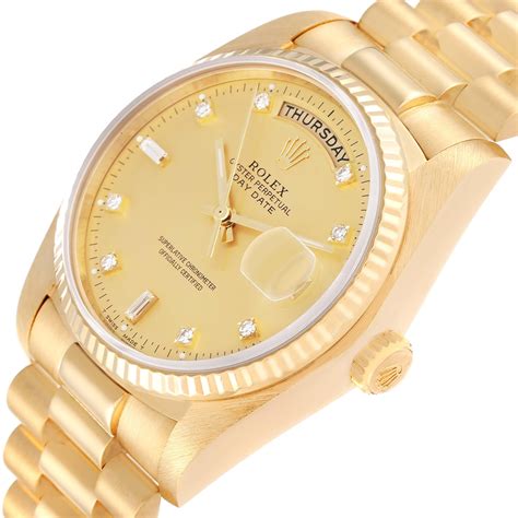 Rolex President Day-Date 18k Yellow Gold Diamond Mens Watch 18038 For ...