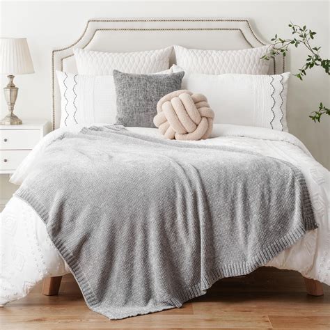 Battilo Grey Throw Blanket Chenille Knit Throws for Couch Bed, Super ...
