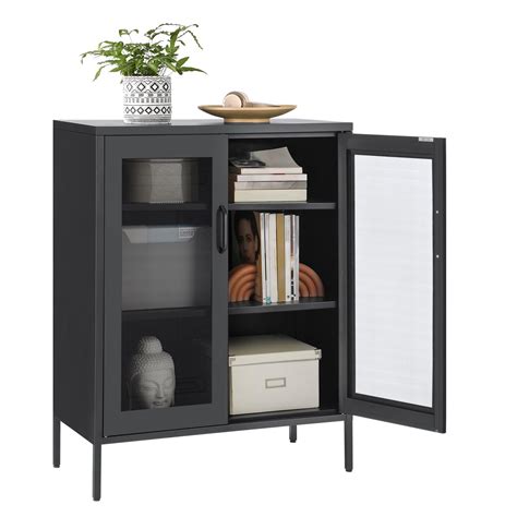 Songmics Metal Storage Cabinet With Mesh Doors Steel Display Cabinets ...
