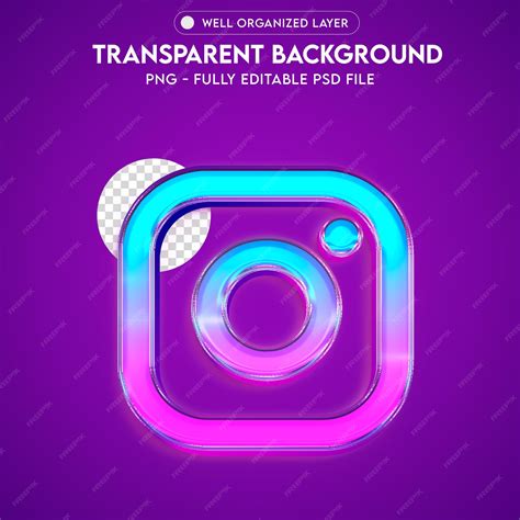 Premium PSD | Psd 3d instagram icon neon effect transparent png logo