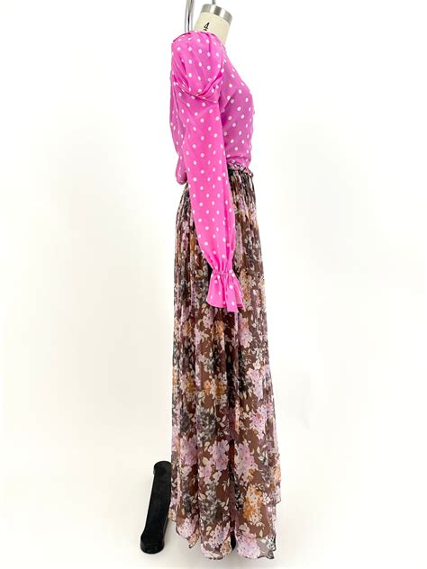 Ronald Van Der Kemp Floral Polka Dot Gown | Mercy Vintage