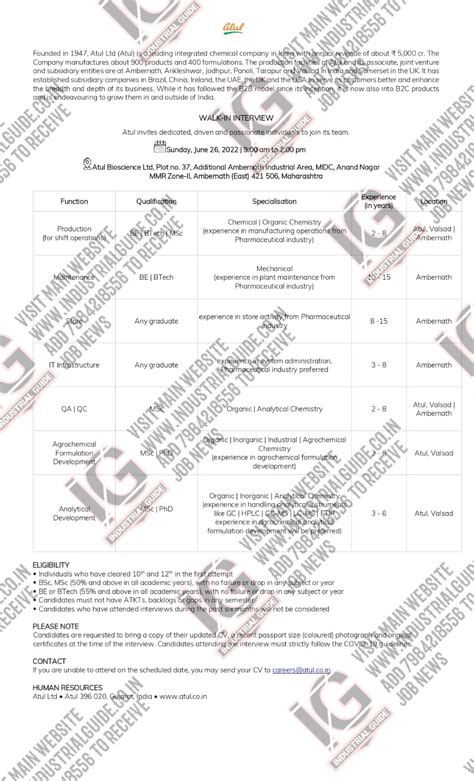 Atul Limited Gujarat Interview in 2022 June 26th for Production ...