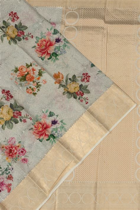 Soft Silk Floral Printed Off White Saree | Kankatala