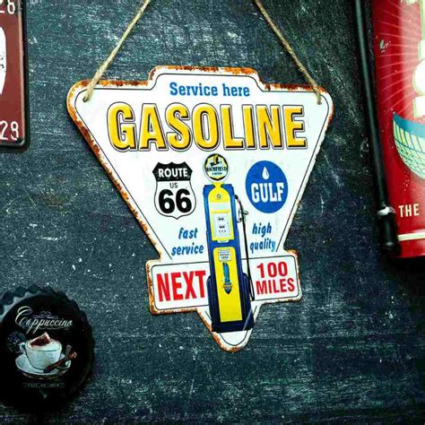 Classic Triangle-Shaped "Gasoline Route 66" Design Metal Wall Hanging ...