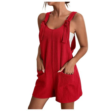 Red Womens Shorts Loose Fit Overalls Shortalls Shorts Unitard for ...