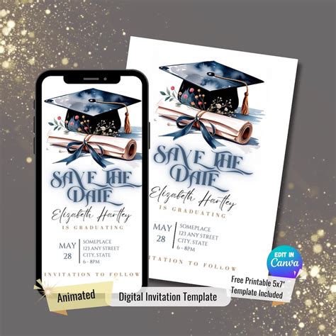 Graduation Save the Date Template, Save the Date Text Message, Animated ...