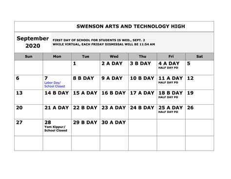 Calendar & Bell Schedule – Swenson Arts & Technology High School