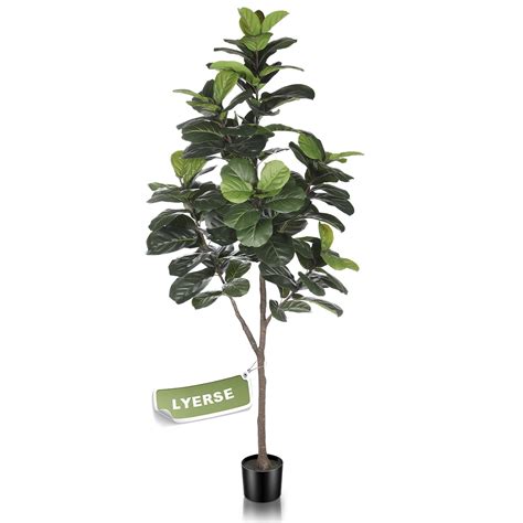 LYERSE Artificial Fiddle Leaf Fig Tree - 6.5ft Faux Ficus Lyrata Plant ...
