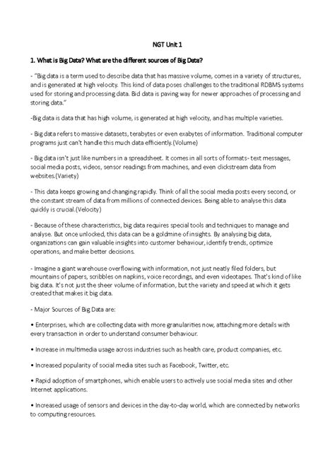 NGT Unit 1 - Big Data Concepts and Applications Notes - Studocu