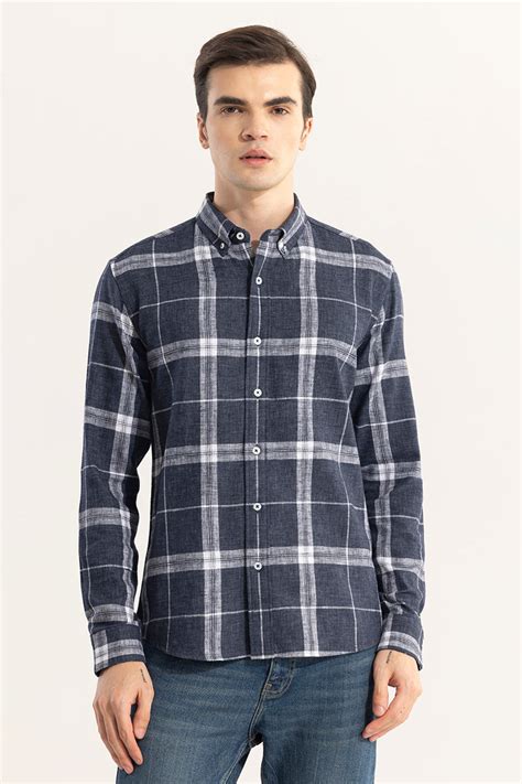 Buy Men's Widegrid Navy Checks Shirt Online | SNITCH
