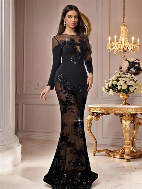 Coutiva Women's Fashionable Round Neck Long Sleeve Sheer Fitted Sexy ...