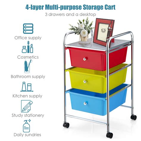 Buy 3-Drawer Cart Storage Bin Organizer Rolling w/Plastic Drawers ...