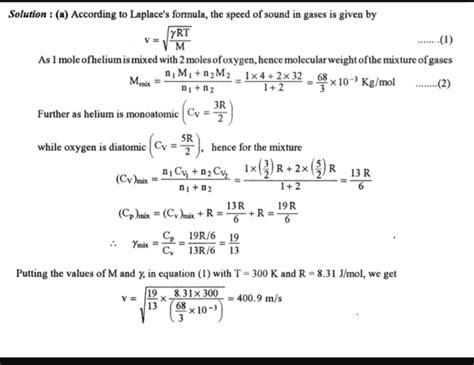 find the speed of sound in a mixture of 1 mole of helium and 2 mole of ...