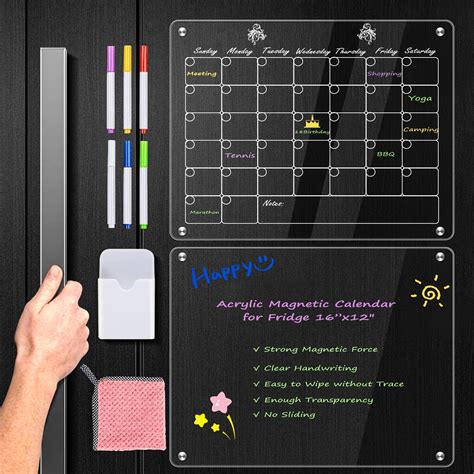 Acrylic Magnetic Dry Erase Calendar Board Monthly Calendar for Fridge ...