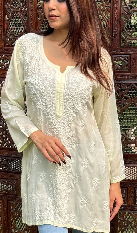 Ramineh Women's Lakhnavi Handcrafted Modal Cotton Chikankari Top - HON