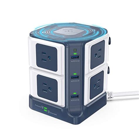 Bestek USB Power Strip with Wireless Charger 8-Outlet Surge Protector ...