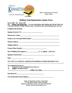Fillable Online Holding Tank Registration Update Form - City of ...