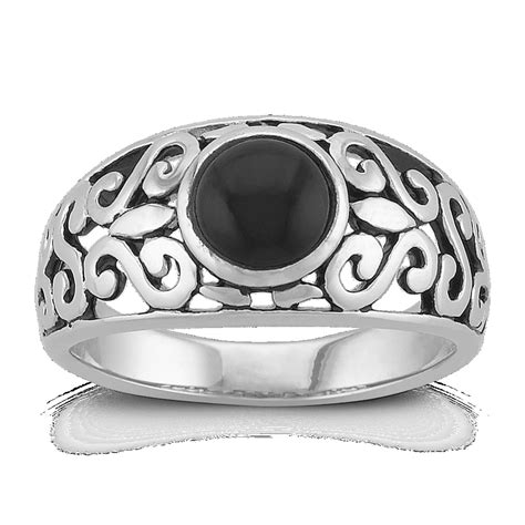 Black Agate Decorative Disc Ring in Sterling Silver | Shane Co.