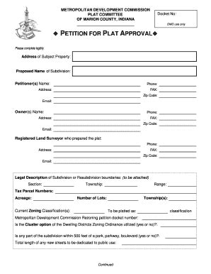 Fillable Online indy PETITION FOR PLAT APPROVAL - indy Fax Email Print ...