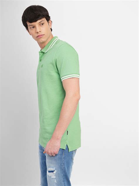 Buy Green Contrast Tipping Polo T-shirt for Men