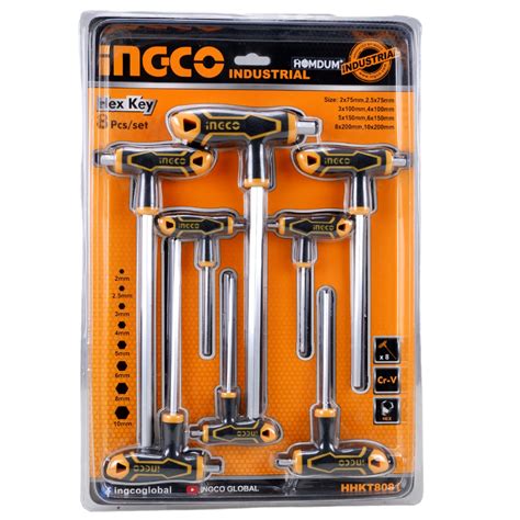 BUY Homdum T-Handle 8Pc Hex key set INGCO | sizes 2 mm to 10 mm