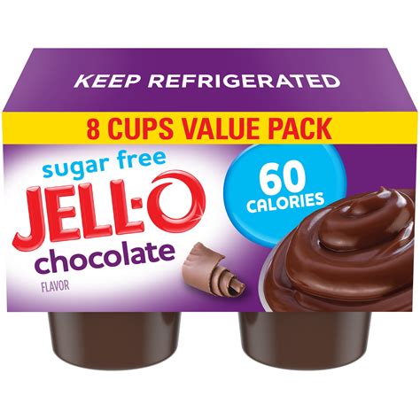 Jell-O Chocolate Sugar Free Pudding Cups Snack Value Pack, 8 Ct Cups ...