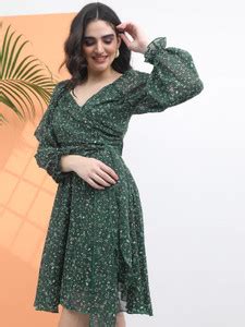 Tokyo Talkies Women Skater Green Above Knee/Mid Thigh Length Dress ...