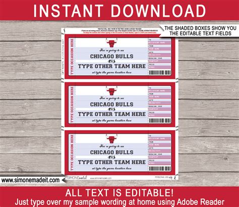 Chicago Bulls Game Ticket Gift Voucher | Printable Surprise NBA ...