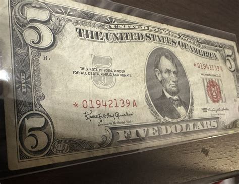 Ultra Rare Five Dollar Bill Red Seal STAR NOTE Series 1963 US Currency ...