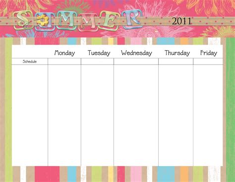 Printable Weekly Calendar Monday Thru Friday Example