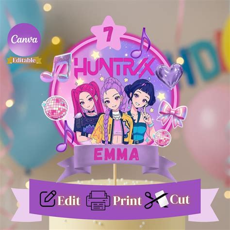 Buy Editable Kpop Demon Hunters Cake Topper, Huntrix Party Decoration ...