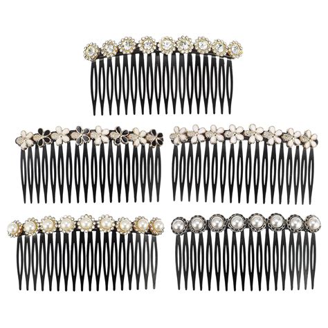 5pcs Rhinestone Side Hair Comb 18 Wide Teeth Side Combs Faux Pearl Side ...