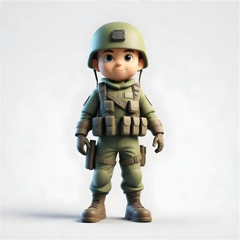 Premium Photo | 3d cute soldier character on white background