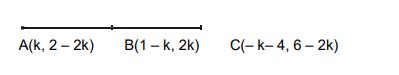If the points (k, 2-2 k),(1-k, 2 k) and (-k-4,6-2 k) are collinear ...