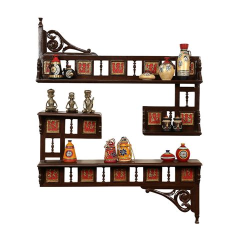 ExclusiveLane Teak Wood Maharaja Wall Shelves with Dhokra Work in ...
