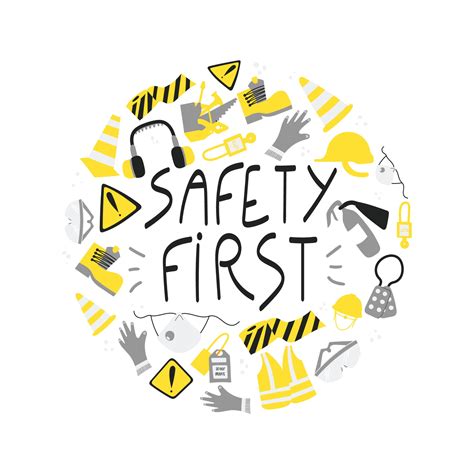 Safety first handwritten phrase clipart with PPE and safety tools ...