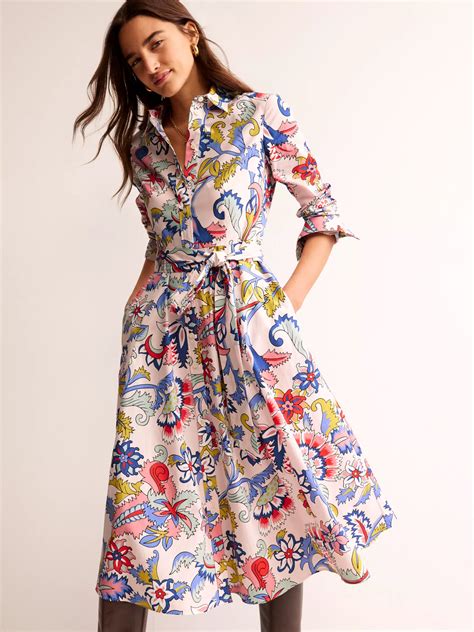 Boden Amy Cotton Floral Midi Shirt Dress, Botanical Bunch at John Lewis ...