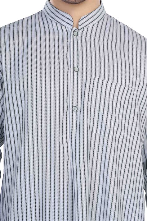 Kuwaiti Collar Mens Thobe - Full Sleeves Stripes - THST - Light Grey ...