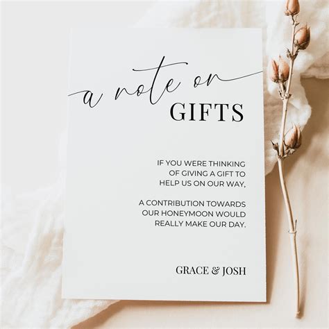 A Note on Gifts Card Insert Template, Elegant Printable Monetary Gift ...