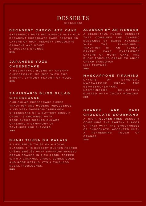 Menu at Hermitage India, Bengaluru